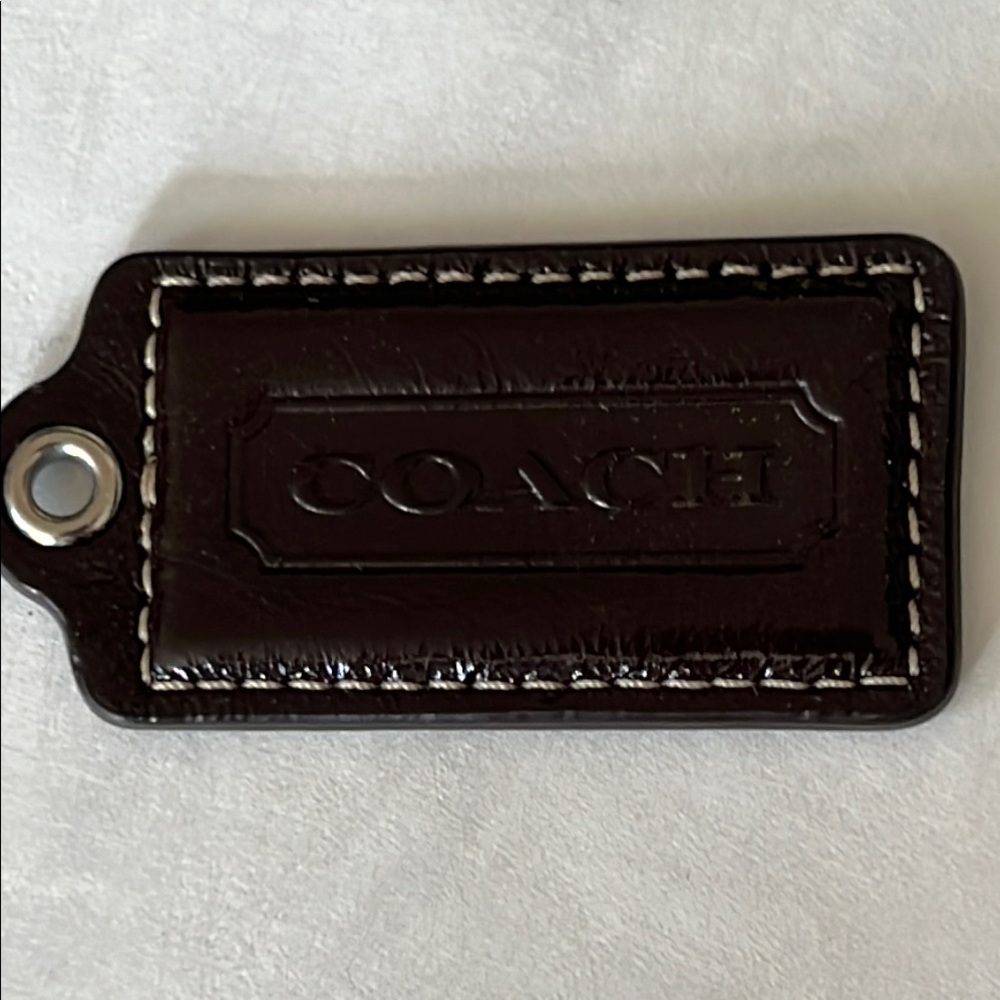 Coach Dark Brown Leather Tag w/ White Stitching